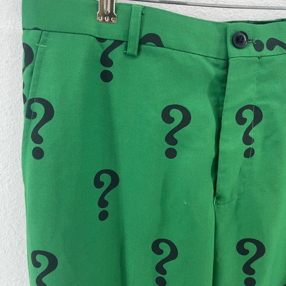 Funsuits The Riddler Suit Pants Mens 34x32 Green Question Mark Cosplay Comic Con - Picture 2 of 9